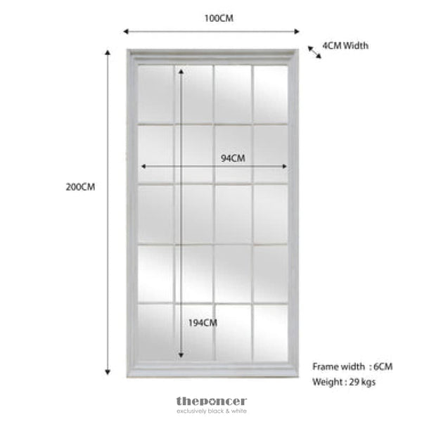 WINDOW STYLE MIRROR - WHITE RECTANGLE 100CM X 200CM