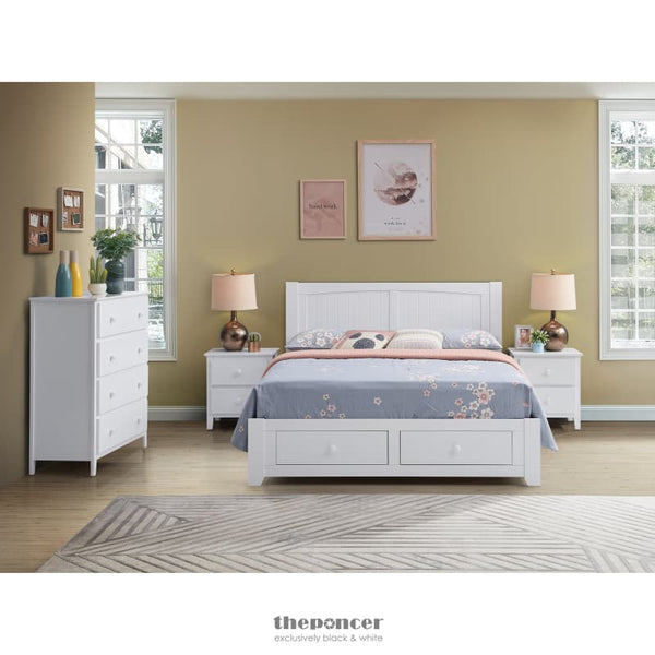 WISTERIA TALLBOY 4 CHEST OF DRAWERS SOLID RUBBER WOOD BED