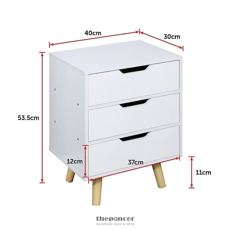 WOODEN BEDSIDE TABLE 3 DRAWERS CABINET STORAGE NIGHT STAND