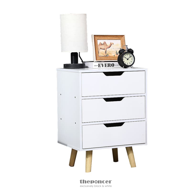 WOODEN BEDSIDE TABLE 3 DRAWERS CABINET STORAGE NIGHT STAND