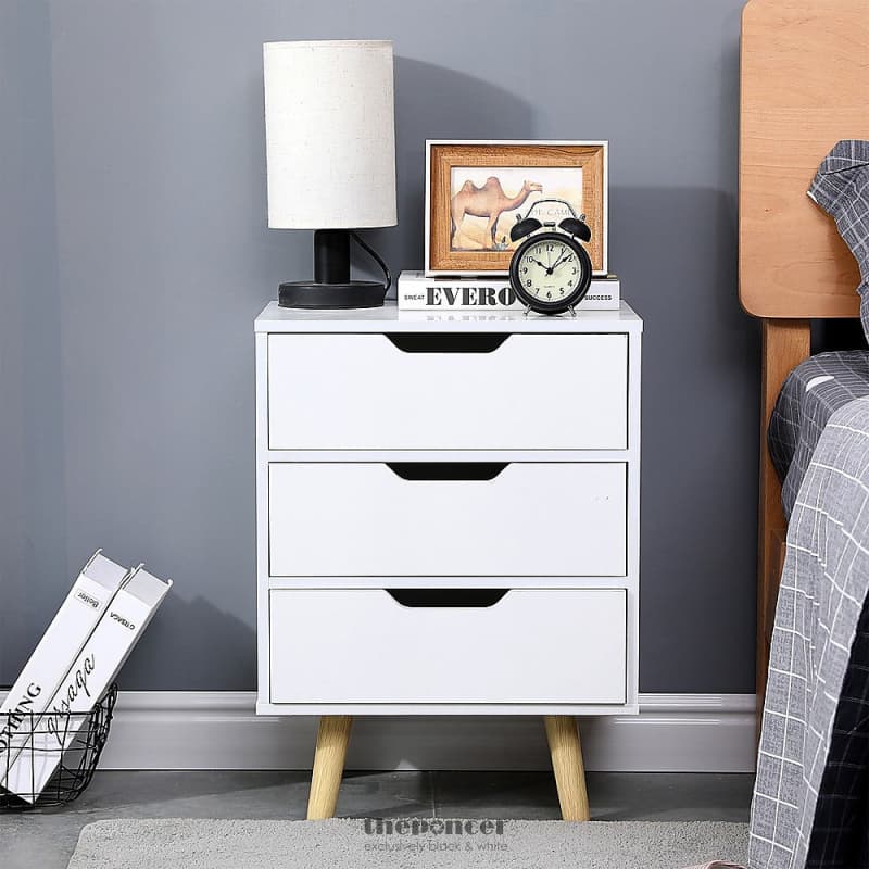 WOODEN BEDSIDE TABLE 3 DRAWERS CABINET STORAGE NIGHT STAND