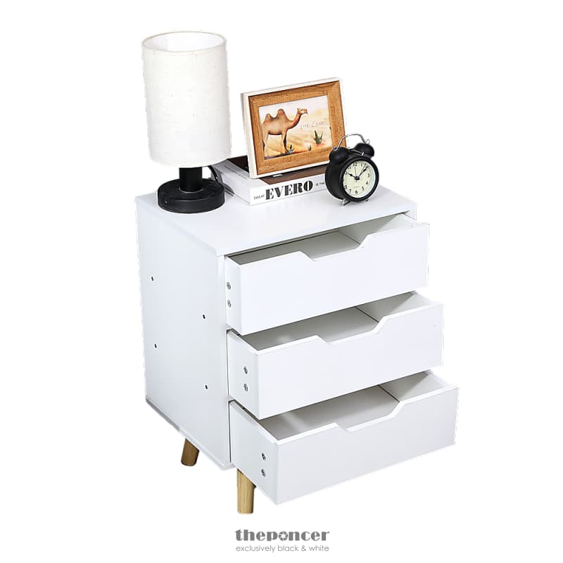 WOODEN BEDSIDE TABLE 3 DRAWERS CABINET STORAGE NIGHT STAND