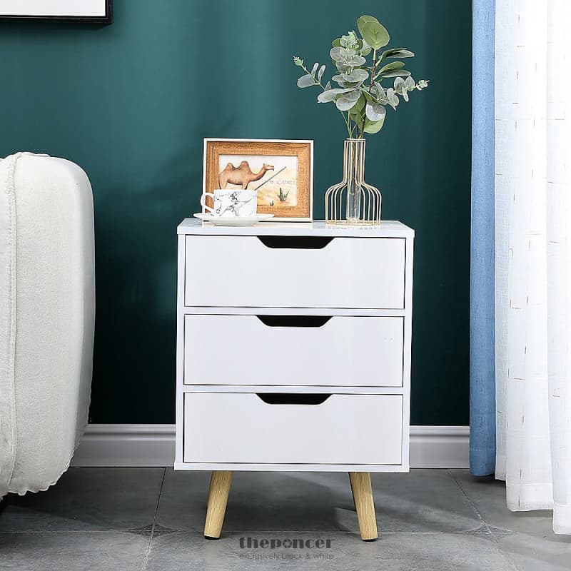WOODEN BEDSIDE TABLE 3 DRAWERS CABINET STORAGE NIGHT STAND