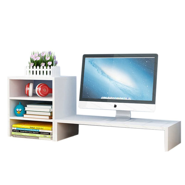 WOODEN DESK MONITOR RISER STAND WITH 3TIER STORAGE SHELVES