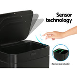 DEVANTI 70L MOTION SENSOR BIN PEDAL BINS AUTOMATIC BLACK